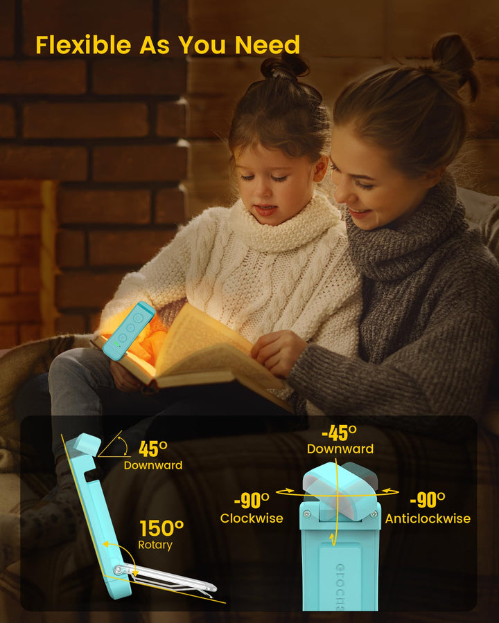 USB Rechargeable Book Light for Reading in Bed, Portable Clip-on LED Reading Light, 3 Amber Colors &amp; 5 Brightness Dimmable, Compact &amp; Long Lasting, Perfect for Book Lovers, Kids