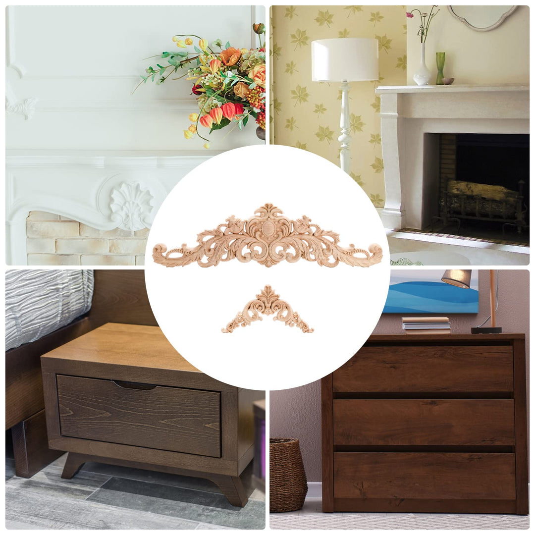 12 Pieces Wood Appliques Onlays, Decorative Wooden Applique Carved Natural Long Trim Appliques and Onlays for Bed, Door, Cabinet, Dresser, Wardrobe, Furniture Decoration, 2 Sizes