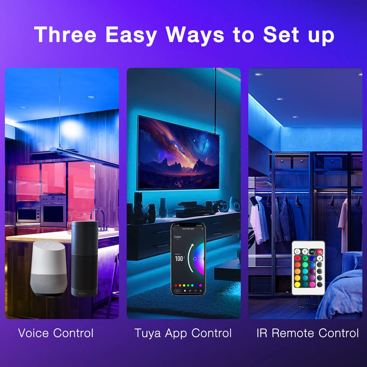 Smart WiFi Led Lights 100ft, Tuya App Controlled Led Strip Lights, Work with Alexa and Google Assistant, Timer Schedule, Color Changing Led Lights for Bedroom Party Kitchen