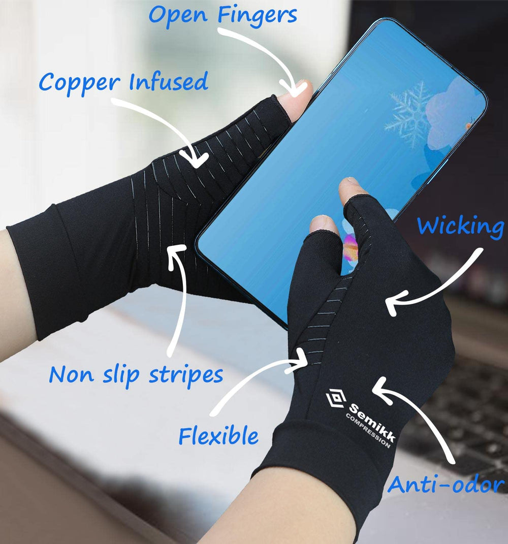 Semikk 2 Pair Compression Gloves for Women Men, Copper 
