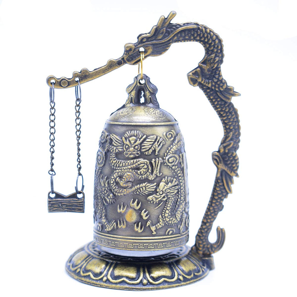 Fengshui Vintage Small Dragon Bell Buddhist Collectibles Ornaments, Good Luck Bell, Meditation Home Office Decor