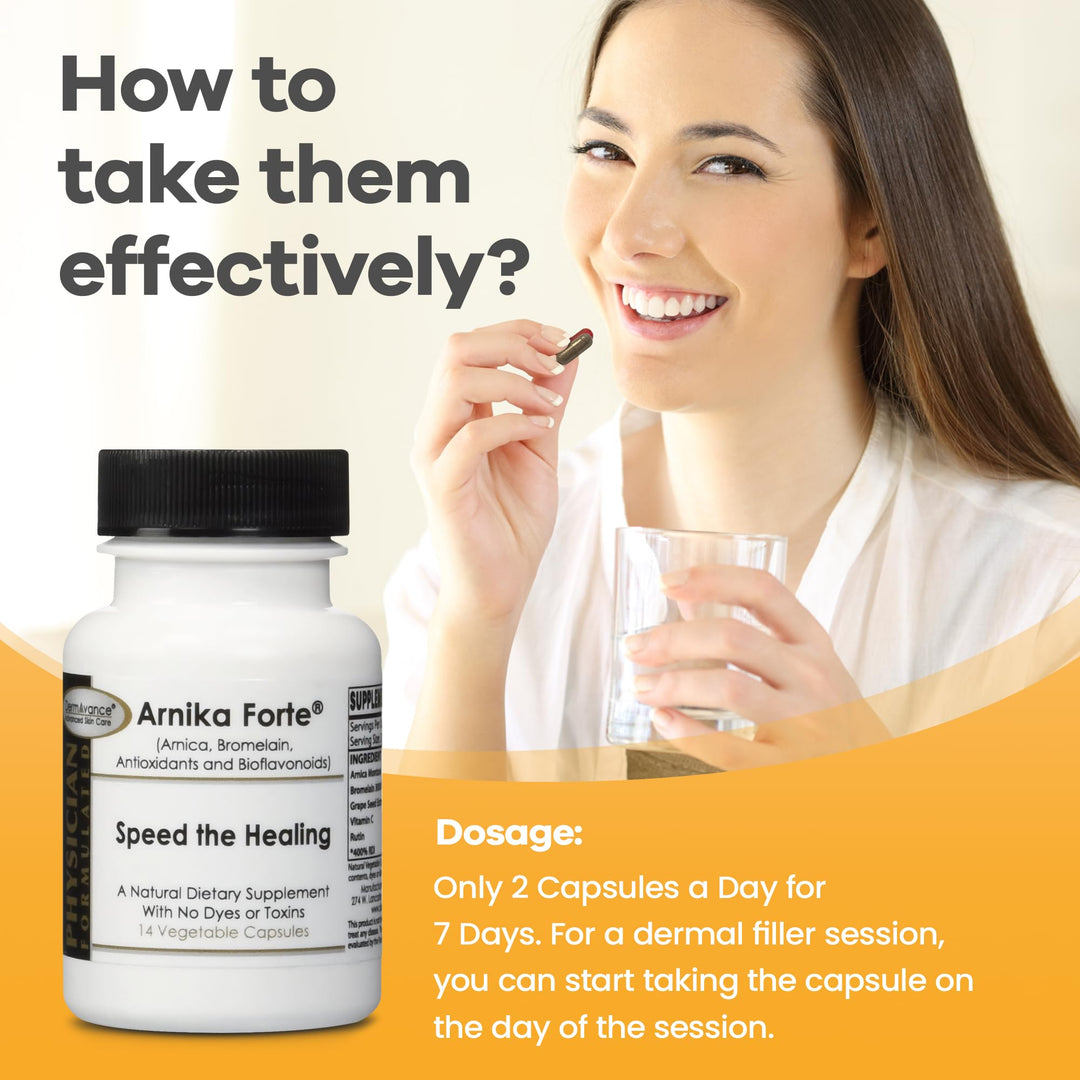 Arnika Forte - Natural Dietary Supplement with Arnica, Bromelain, Antioxidants, and Bioflavonoids - 14 Vegetable Capsules for Bruises and Swelling Reducer - Post Surgery Supplements