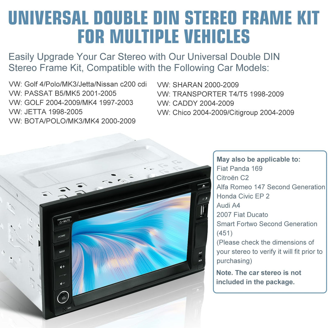 Double Din Installation Kit, Universal Double DIN Installation Cage Kit Slot Metal Car Stereo Radio Mounting Frame, Compatible for Passat/MK3/Jetta Panel Frame