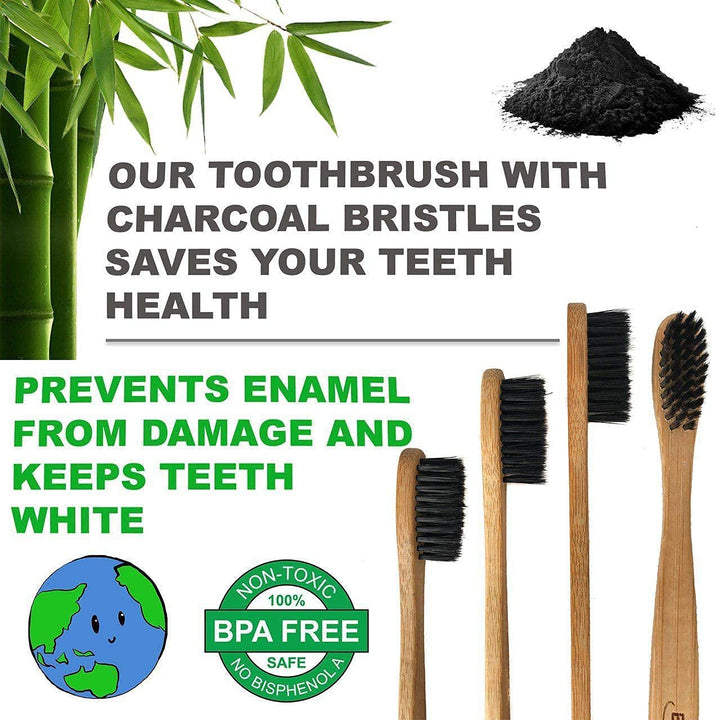 Wood Toothbrush Bamboo | Vegan Charcoal Soft bristles f