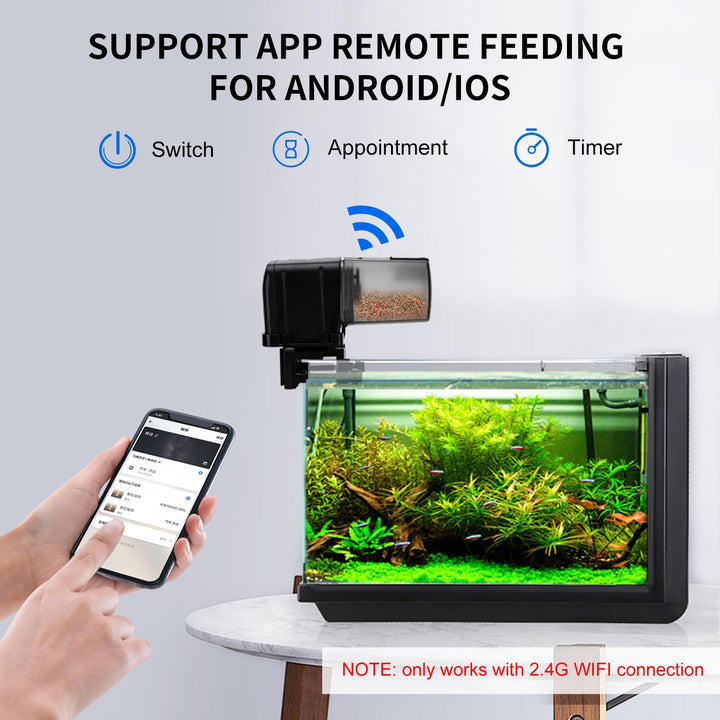 [Upgrade] WiFi Control Automatic Fish Feeder with APP Lychee Aquarium Automatic Fish Feeder, WiFi Control Auto Fish Food Dispenser for Home Office (Black)
