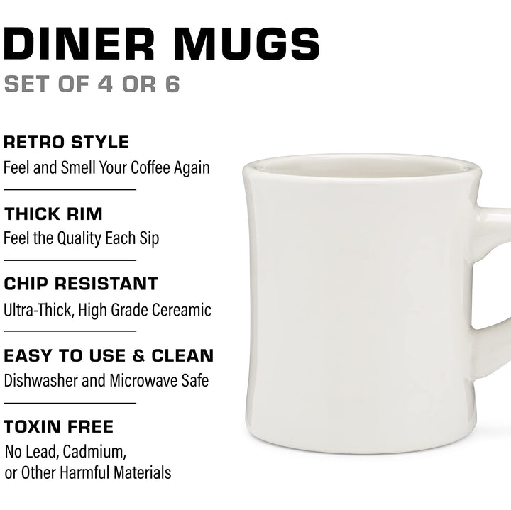 Diner Coffee Mugs — Restaurant Coffee Mugs, Retro Coffee Mug – Sturdy &amp; Heavy Diner Mug – Nostalgia in Every Sip [Cream, 11 oz, Set of 4]