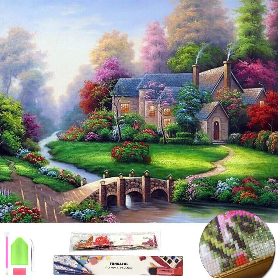 Large 5D Diamond Painting Kit for Adults, Full Square Drill Embroidery Cross Stitch Crystal Rhinestone Mosaic Making Home Decor Spring Landscape Cottage Art Craft (Summer Scenery)