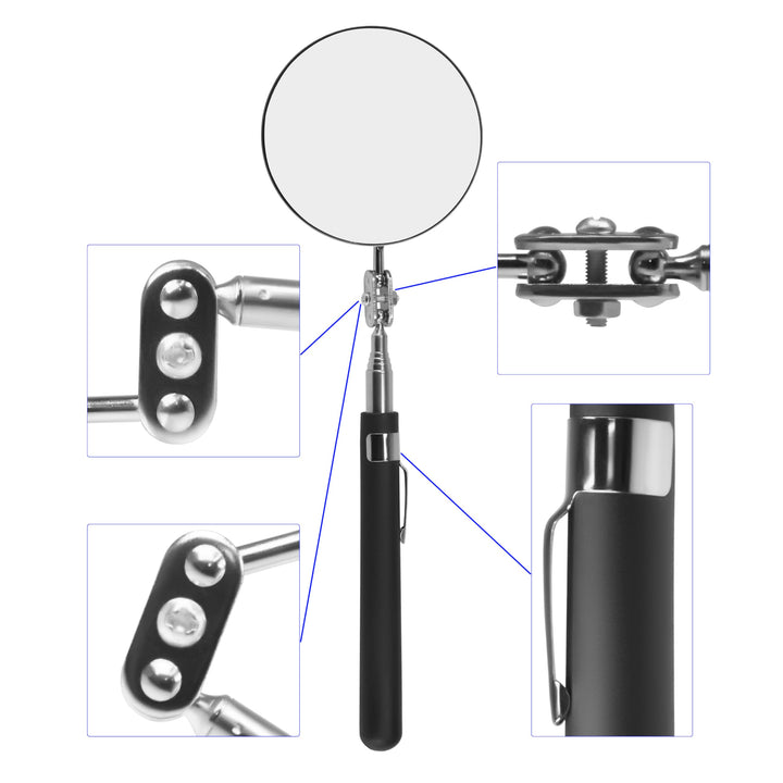 Telescopic Inspection Mirror, Circular Inspection Mirror, Telescopic Inspection Mirror, Flexible Inspection Mirror 360 Rotation, with Buckle Large Round Welding Mirror (Inspection Mirror-01)