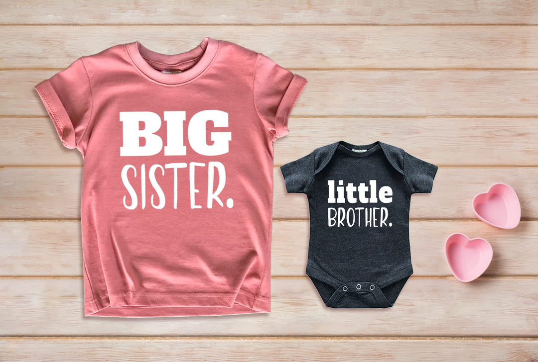 Big Sister Little Brother Outfit Matching Shirts Sets Baby Newborn Outfits Shirt (Mauve/Charcoal Black, Kid (3Y) / Baby (1-3M))