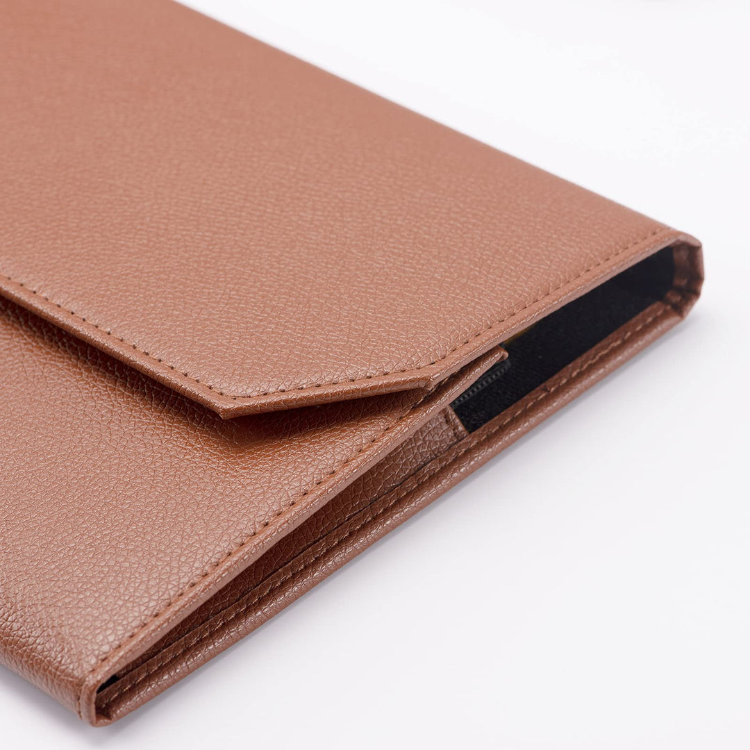 12 Brown Fountain Pen Case PU Leather Organizer Bag Portfolio, Waterproof Canvas Pen Display Holder with Divider Slot