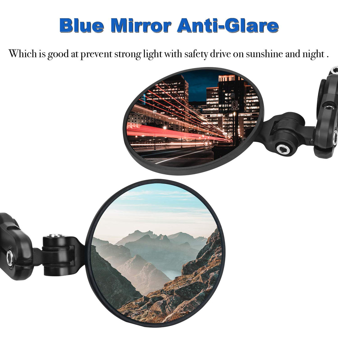 Trkimal Universal Motorcycle Mirrors Handle Bar Rear View Blue Mirrors - 3 Inch Round Folding Bar End Side Mirror Anti-Glare Compatible with Street Bikes Sports Scooter Chopper Cruiser