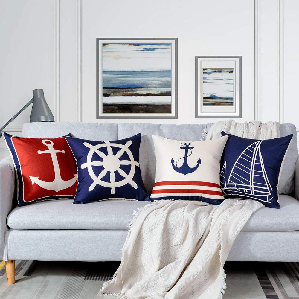 JOTOM Nautical Anchors Throw Pillow Covers 20 x 20 Inch