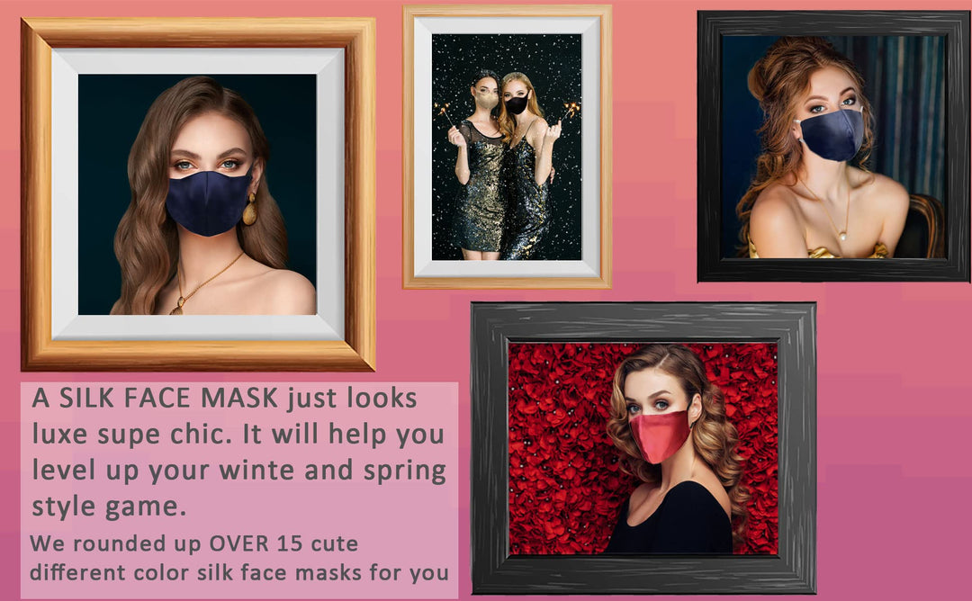 100% Mulberry Silk Face Masks Fashion Mask 19 Momme Silk Mask for Sensitive Women, 2 Black+1 Dusty Rose+1 Pink