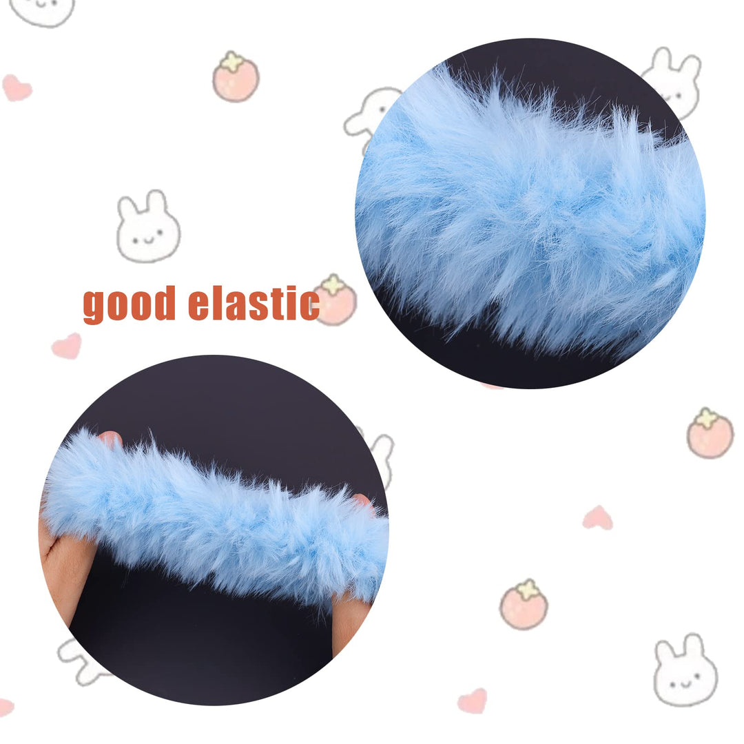 2Pcs Faux Fur Hair Scrunchies, Furry Hair Pom Poms Elastic Hair Ties for Girls (Blue)