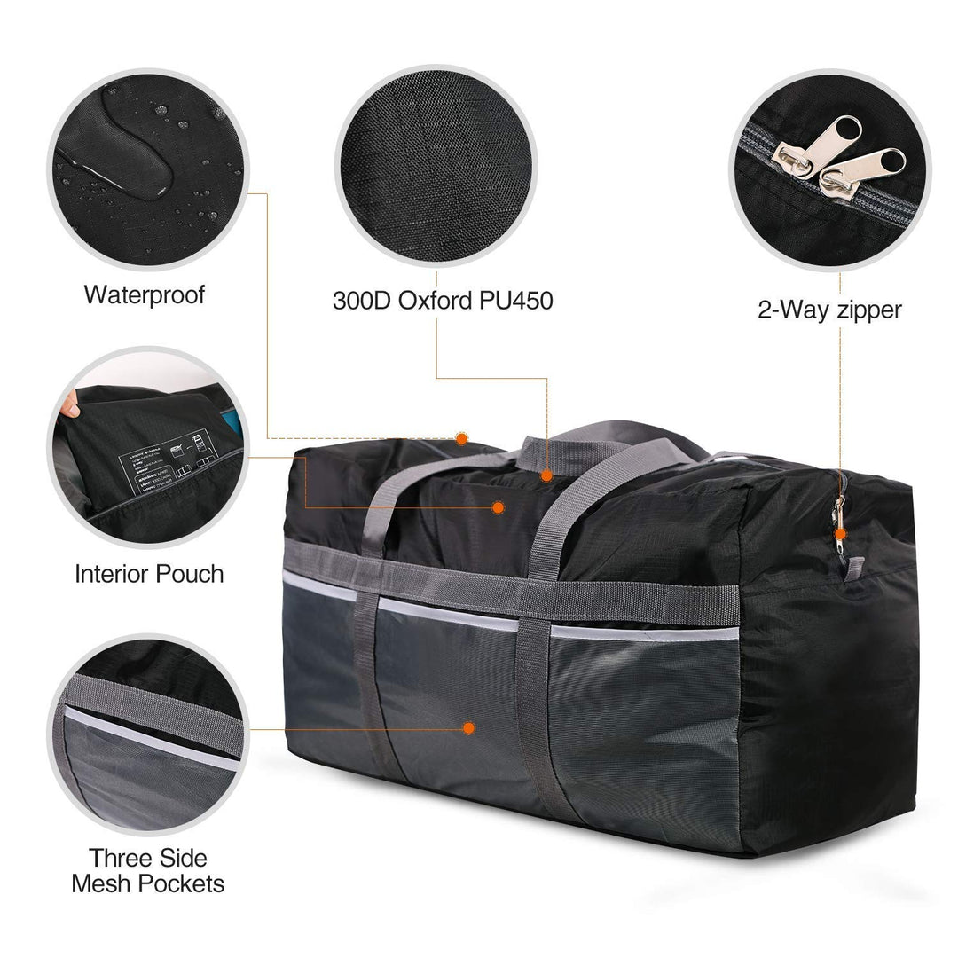 Extra Large Duffle Bag Lightweight, 96L Water Resistant Travel Duffle Bag Foldable for Men Women, Black