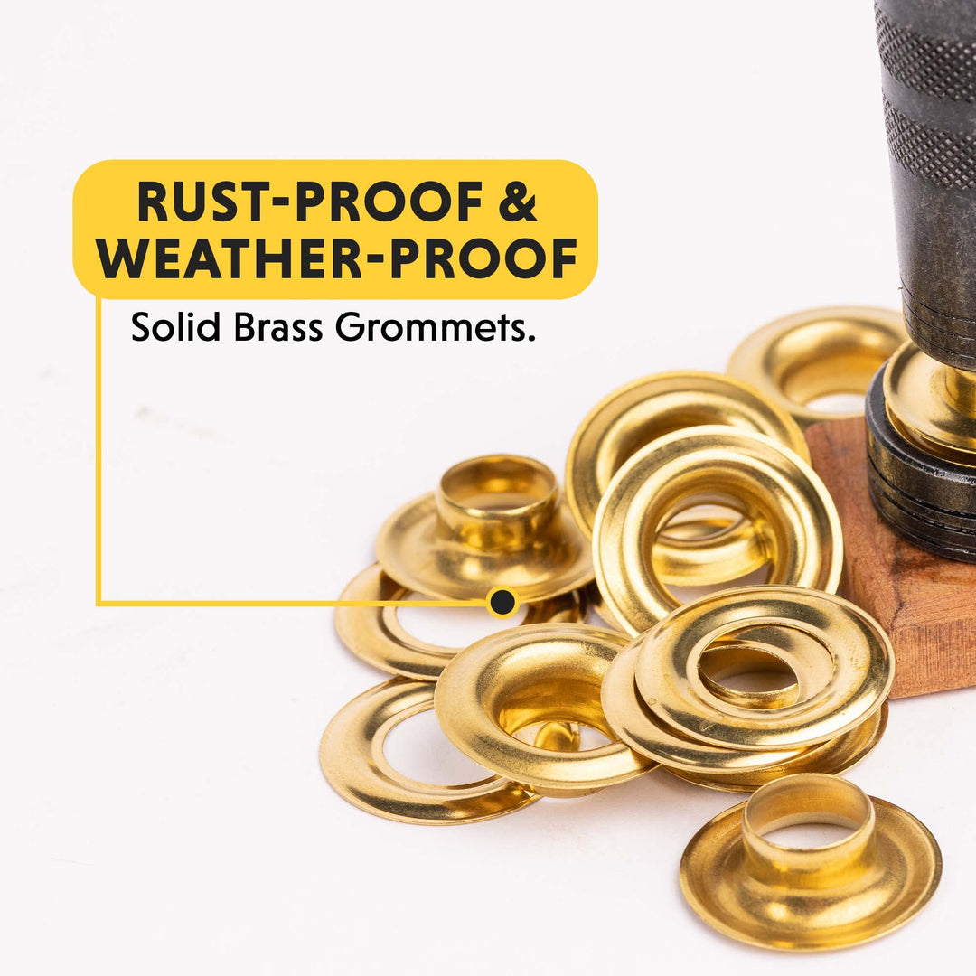 3/8-1/2 Grommet Kit - Rustproof Solid Brass Grommets for Tarp Repair, Reinforcing Canvases, and Fabric Rings