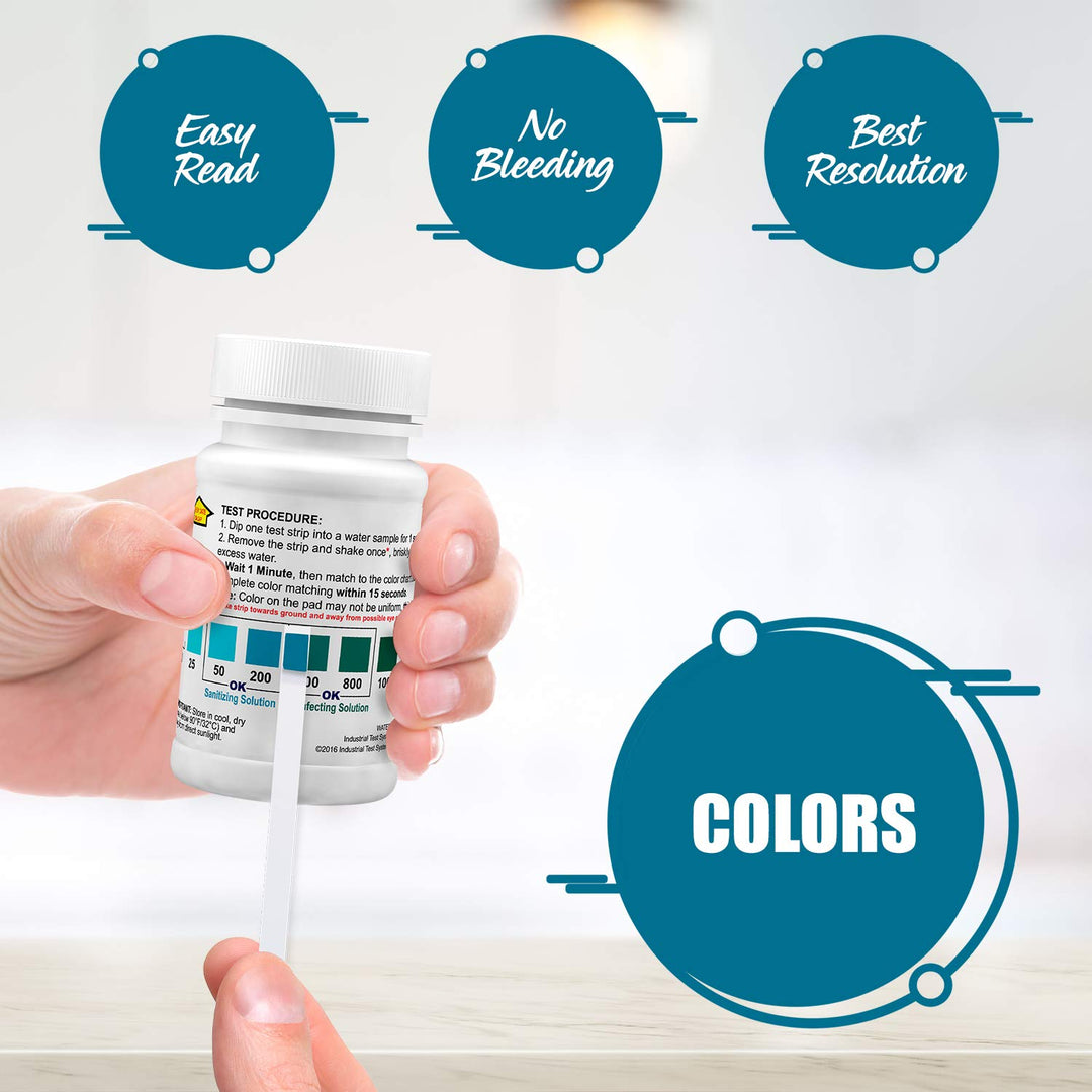 WaterWorks 480124 Free Chlorine Test Strip, Ultra High II Range, 61 Seconds Test Time, 0-2000ppm Range (Bottle of 50)