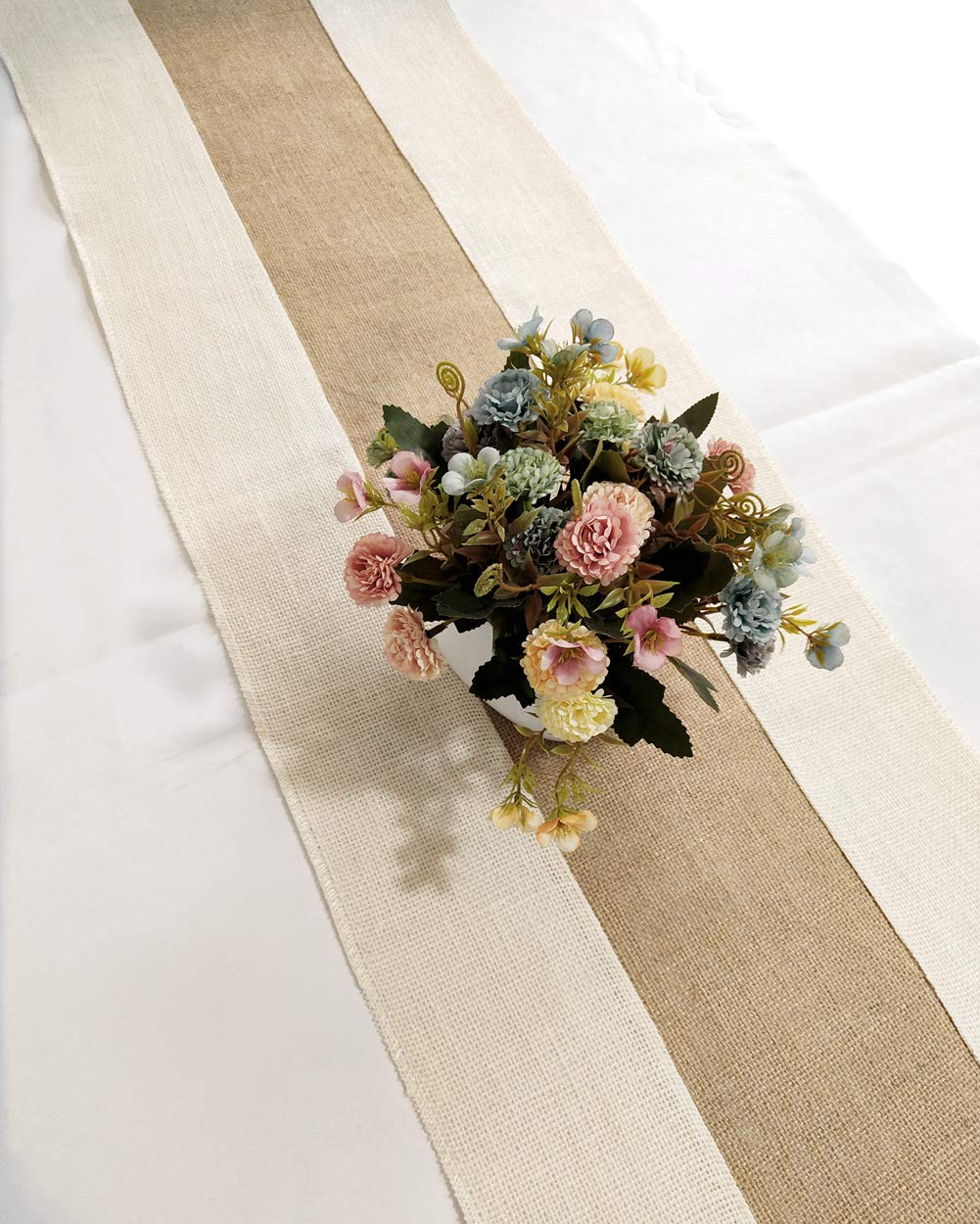 Burlap Table Runner 12&#39;&#39; x 108&#39;&#39; Rustic Wedding Table Runner-Dining Kitchen Table Runner Thanksgiving Baby Shower Farmhouse Picnic Easter Burlap Table Runner Decor(Light Color Edge)