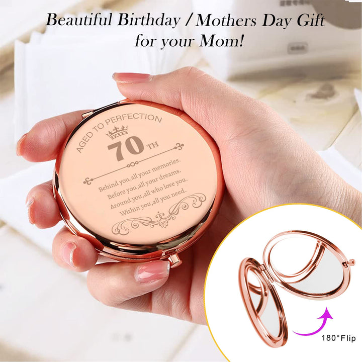 Birthday 70th Gifts Compact Mirror for Women, 70 Years Old Gifts Portable Mirror, Gifts for Older from Child, Anniversary Wedding Christmas Women Gifts