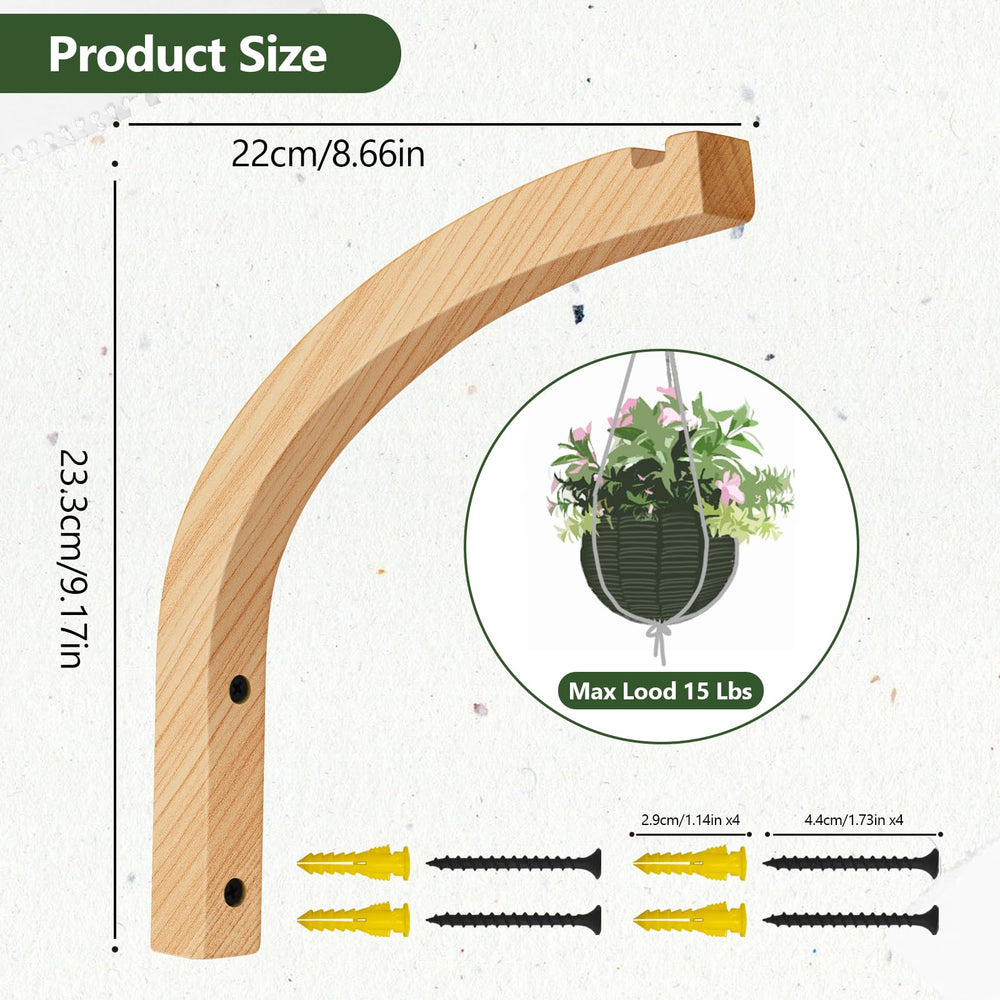 Plant Hanger, Wall Planters for Indoor Plants, Wooden Wall Mounted Hanging Plant Hooks, Basket Hooks for Lanterns, Flower Bracket, Wind Chimes, Decoration (2-Pack,8-Inch)