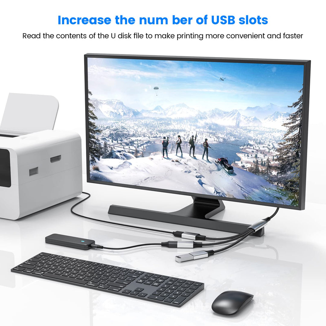 3 in 1 USB Splitter Cable, Portable USB 2.0 Hub for Charging, Data Transfer, Laptop, Mac