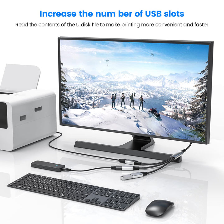 3 in 1 USB Splitter Cable, Portable USB 2.0 Hub for Charging, Data Transfer, Laptop, Mac