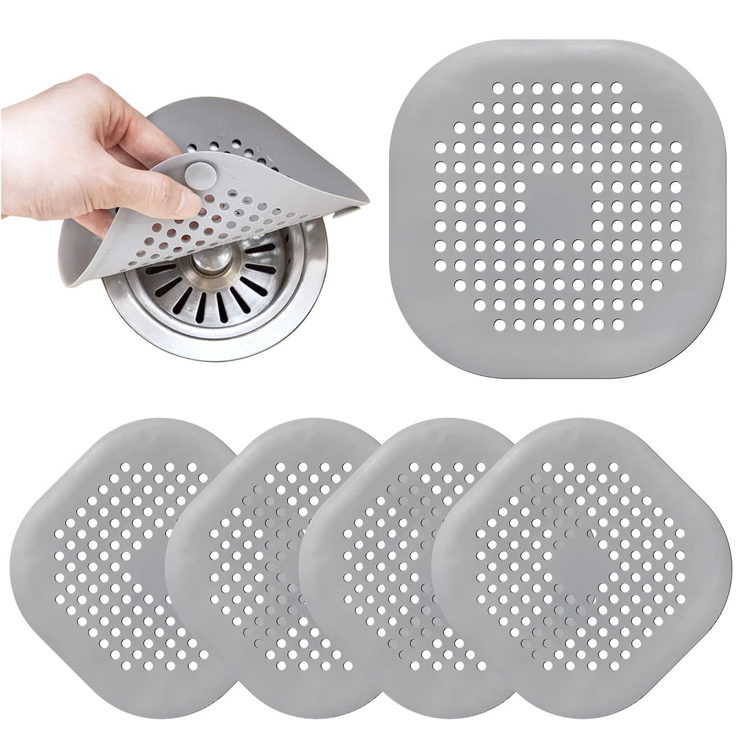 Drain Clean Cover, 5 Pack Soft Suction Silicone Hair Stopper, Easy to Use by Block Hair Great for Bathroom,Bathtub,Kitchen 5 Pack(Grey)