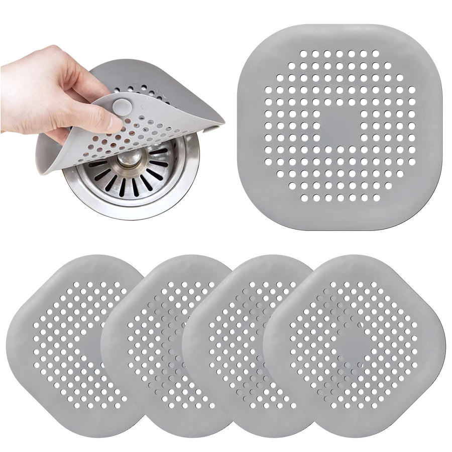 Drain Clean Cover, 5 Pack Soft Suction Silicone Hair Stopper, Easy to Use by Block Hair Great for Bathroom,Bathtub,Kitchen 5 Pack(Grey)