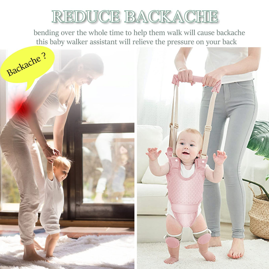 Huifen Baby Walking Harness, Handheld Kids Walker Helper with Detachable Crotch Adjustable Walker Harness Assistant Belt Baby Learning Walk Toddler Infant Walker 9-24 Months (Breathable Pink)