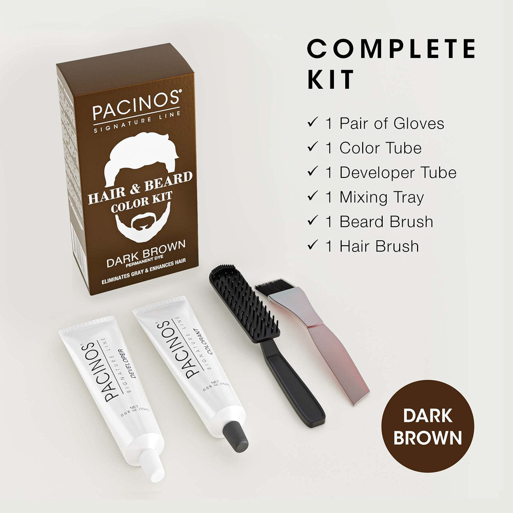 Hair & Beard Color Kit (Dark Brown) - Hair Color For Men, Eliminates Grays in 5 minutes, Easy to Apply Brush-In Formula, Enhances Appearance of Hair, For Moustache & Beard