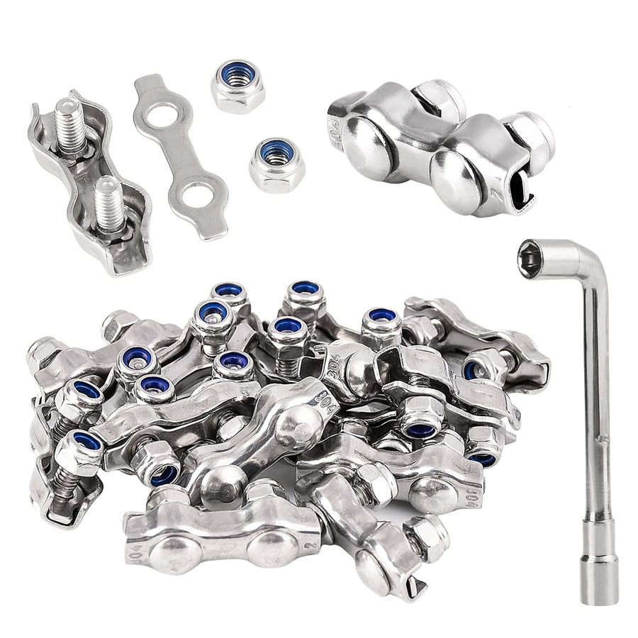 Wire Rope Clips Duplex Clamps,1/16&24pcs,304 Stainless Steel Heavy Duty Locking Device Aircraft Wire Cable Double Clamp Buckle with Lock Nuts Fits for 1/16