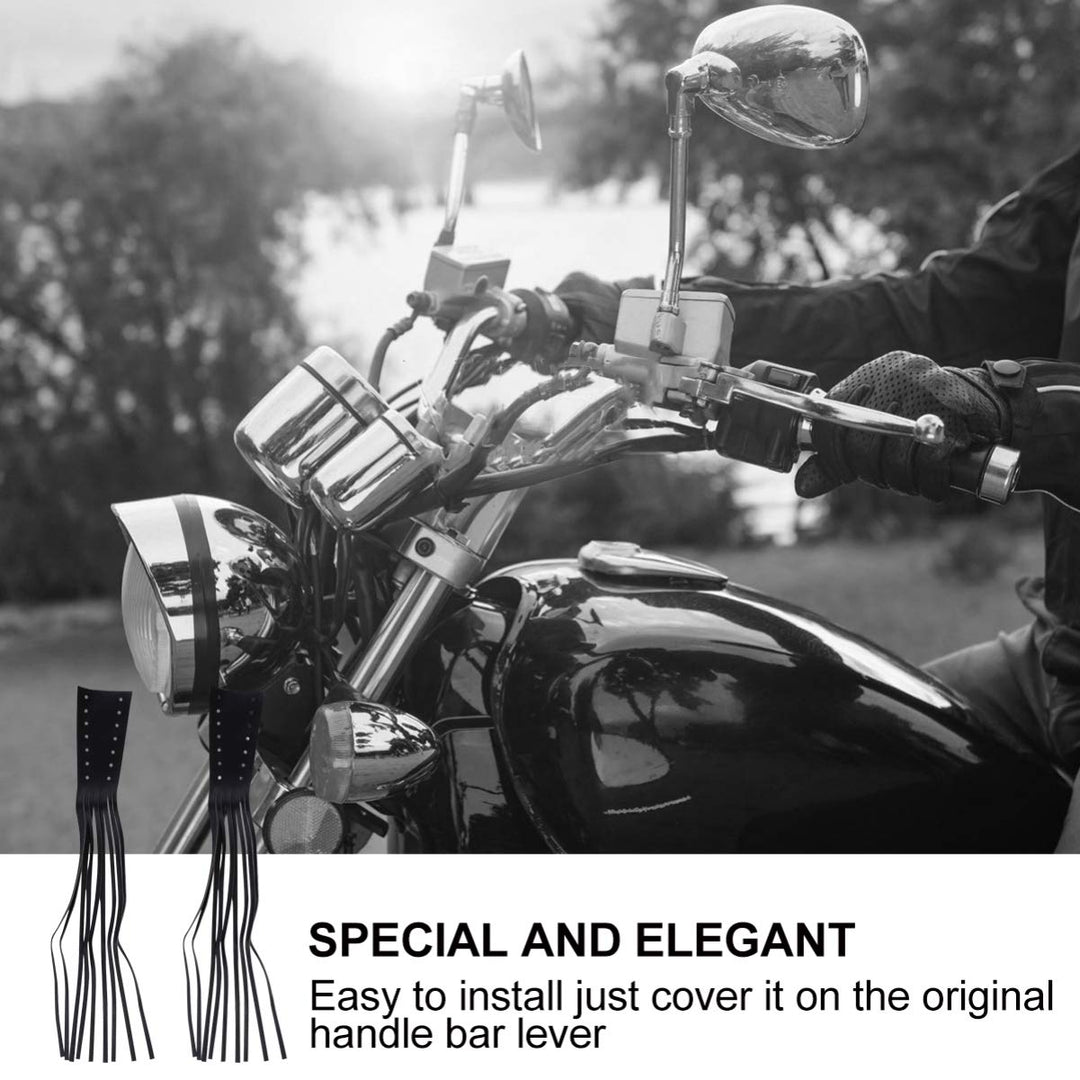 Motorcycle Leather Handlebar Grips, 1 Pair Handlebar Grips Tassel Motorcycle Universal Fashion Faux Leather Handle Cover Grips Fringe Lever Cover for Decor