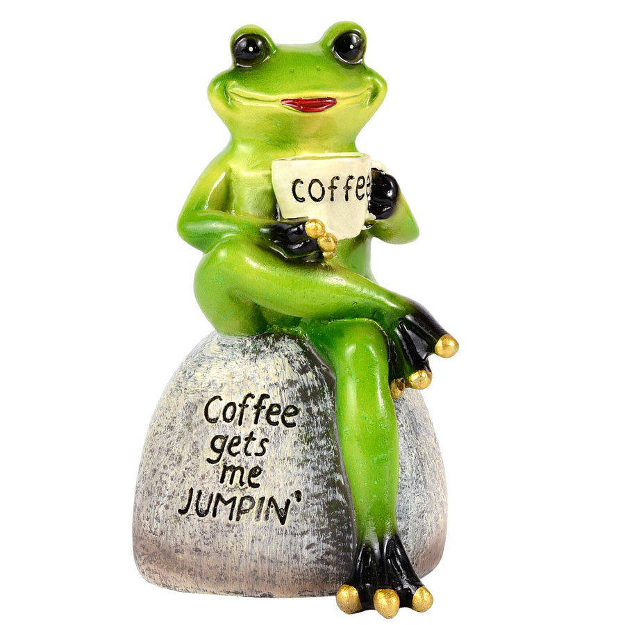 Frog Garden Statues Figurines, Frog Sitting on Stone Statue, Frogs Decor Garden Statue For Yard Ornaments and Fairy Garden Accessories, Indoor Outdoor Decoration Sculpture, Frog Gifts For Best Friend