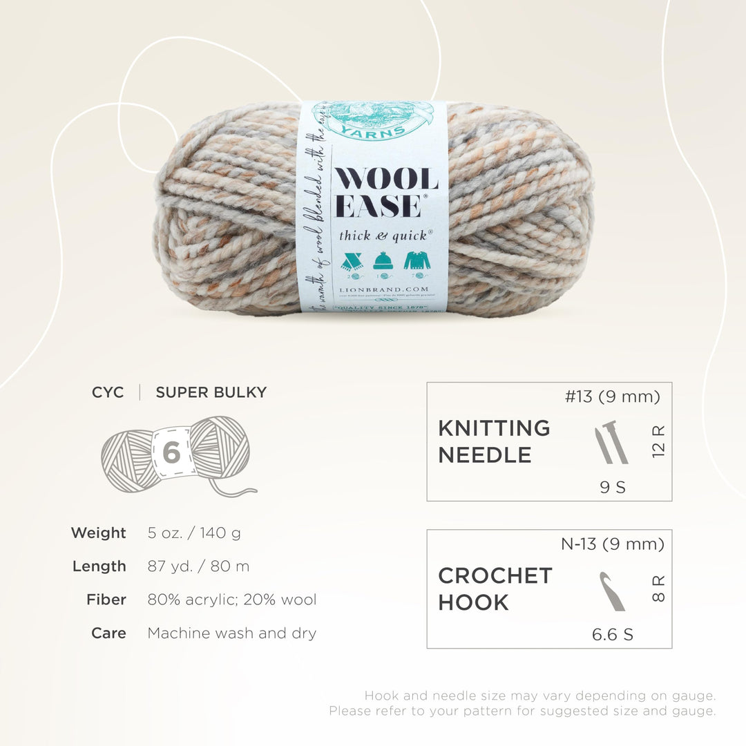Wool-Ease Thick &amp; Quick Yarn, Soft and Bulky Yarn for Knitting, Crocheting, and Crafting, 1 Skein, Fossil