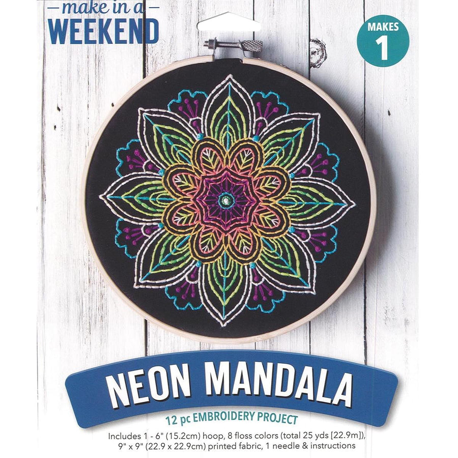 Leisure Arts Embroidery Kit 6 Neon Mandala- cross stitc