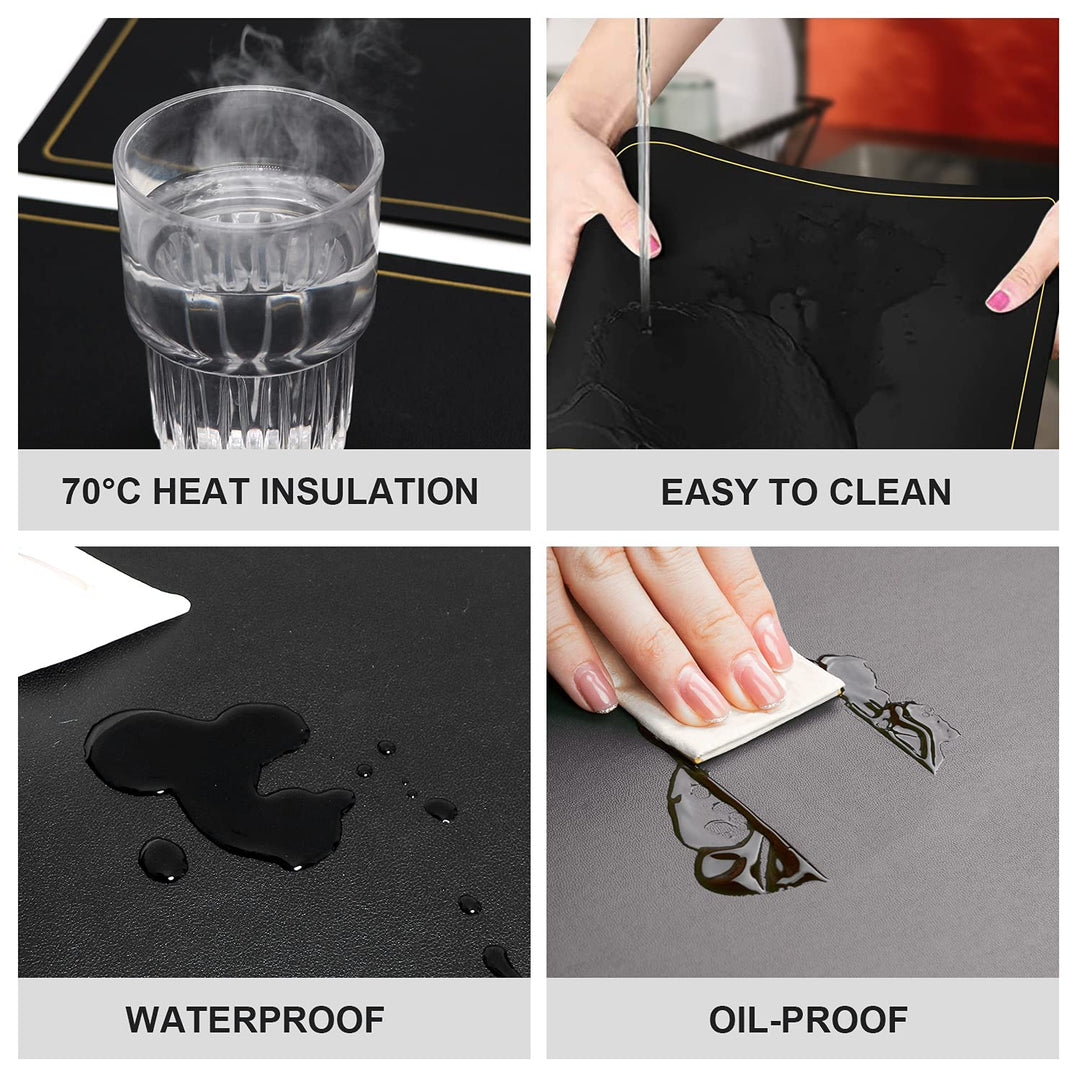 Placemats,Place Mats Coaster for Dinner Table Set of 4 Leather Placemats,Heat-Resistant Non-Slip Washable Insulation Placemats Modern Fashion Style Placemats,4 Placemats &amp; 4 Coasters (Black)