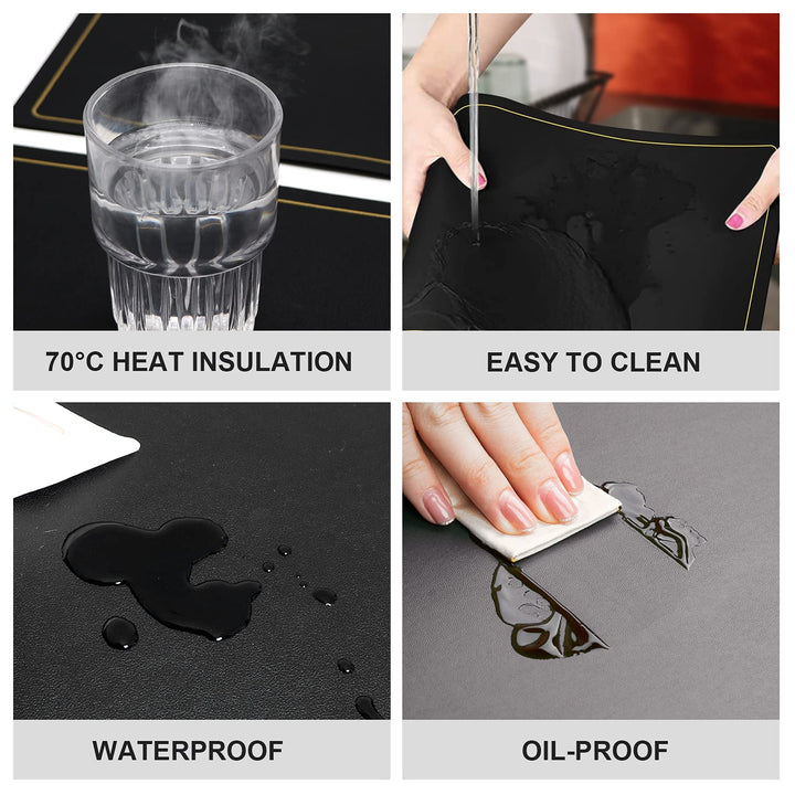 Placemats,Place Mats Coaster for Dinner Table Set of 4 Leather Placemats,Heat-Resistant Non-Slip Washable Insulation Placemats Modern Fashion Style Placemats,4 Placemats &amp; 4 Coasters (Black)