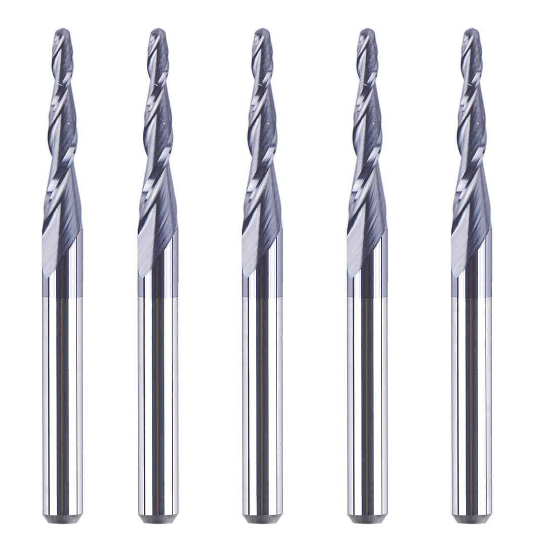 5 Pieces 0.75MM Tip Radius (1.5mm Diameter) Tapered Ball Nose Carbide Router bits 1/8 inch Shank for Wood Carving 3D Engrave with TiAlN Coated