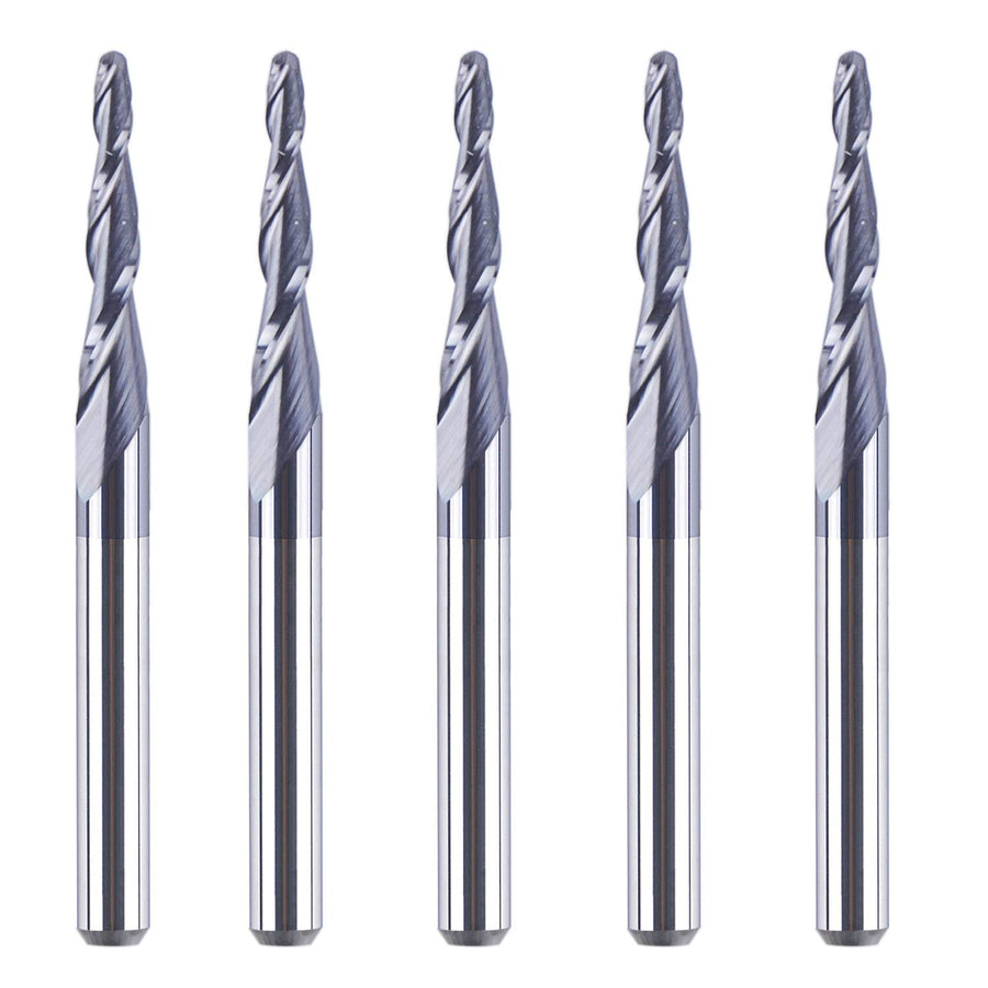 5 Pieces 0.75MM Tip Radius (1.5mm Diameter) Tapered Ball Nose Carbide Router bits 1/8 inch Shank for Wood Carving 3D Engrave with TiAlN Coated