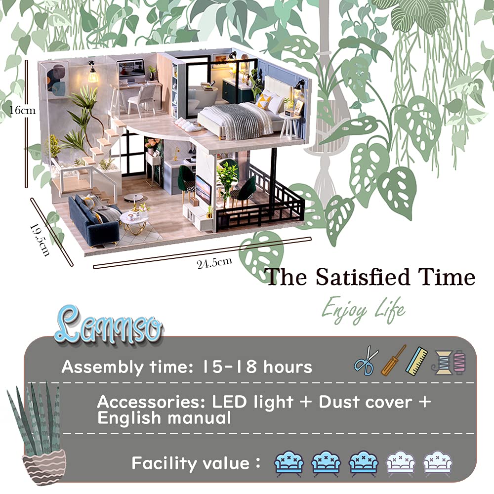 DIY Dollhouse Miniature Wooden Furniture Kit, Doll House Kit with Dust Proof Cover Music Box, Mini Handmade Wooden Dollhouse Toys for Adult Gift(L32)