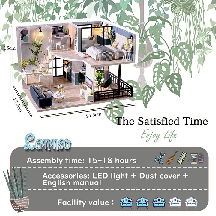 DIY Dollhouse Miniature Wooden Furniture Kit, Doll House Kit with Dust Proof Cover Music Box, Mini Handmade Wooden Dollhouse Toys for Adult Gift(L32)