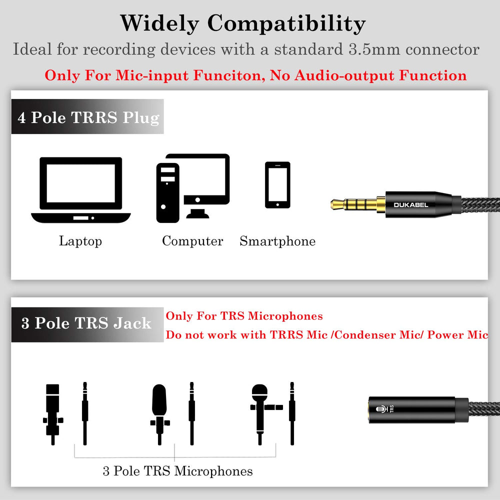 DC4 3.5mm TRS to TRRS Adapter Cable, Microphone Audio Adapter, TRS Female to TRRS Male Converter for Smartphone, PS4, Tablet, Laptop