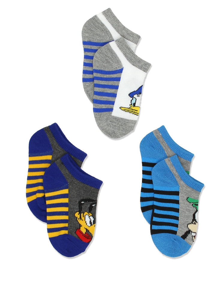 Mickey Mouse Little Boys 6 pack Socks (Shoe: 4-7 (Sock: 2-4), Stripes No Show)