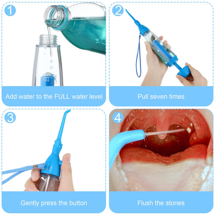 Tonsil Stone Remover Kit, 1 Manual Pump Type Low Pressure Irrigator Oral, 1 Tonsil Stone Remover with LED Light, 1 Stainless Steel Tonsil Stone Removal Tools to Get Rid of Bad Breath(Blue)