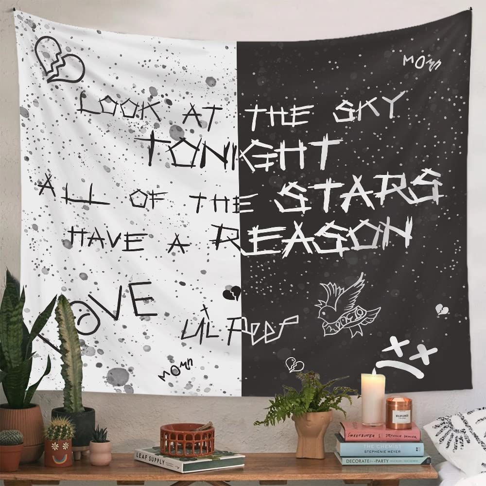 Rapper Wall Tapestry Lil Peep Tapestries Juice Wrld Black and White Star Tapestry for Bedroom Dorm Hip Hop Home Decorations Wall Hanging 60'' X 50''