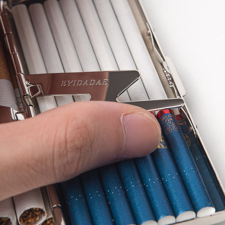 Metal Carry Cigarette Case, Double Sided Spring Clip,Holds 10 100mm Cigarettes (Vines Silver)