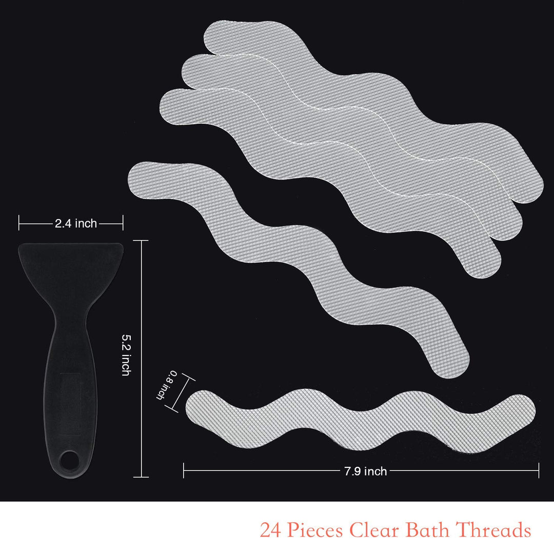 Patented Anti Slip Shower Stickers 24 PCS Safety Bathtub Strips Adhesive Decals with Premium Scraper for Bath Tub Shower Stairs