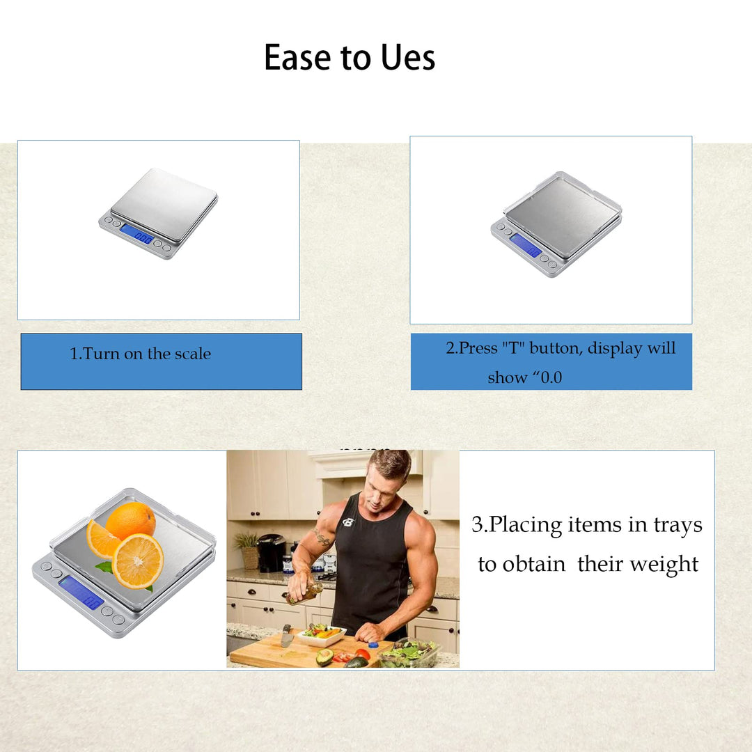 0.1Gram Precision Multifunction Kitchen and Food Stainless Steel Scale, Electronic Digital Balance Weight Pocket Scale 3000g-Silver