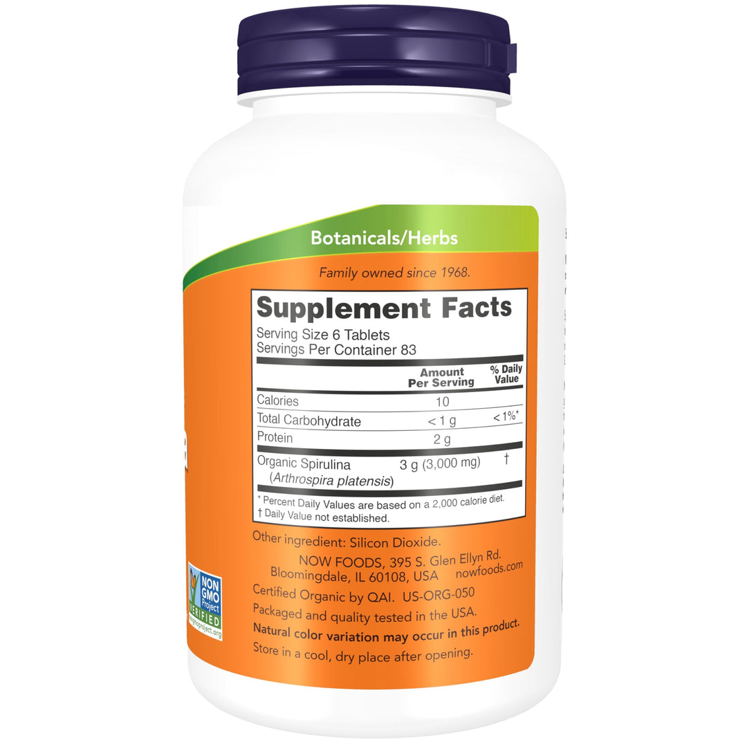 NOW Foods Supplements, Organic Spirulina 500 mg with Vi