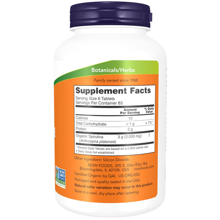 NOW Foods Supplements, Organic Spirulina 500 mg with Vi